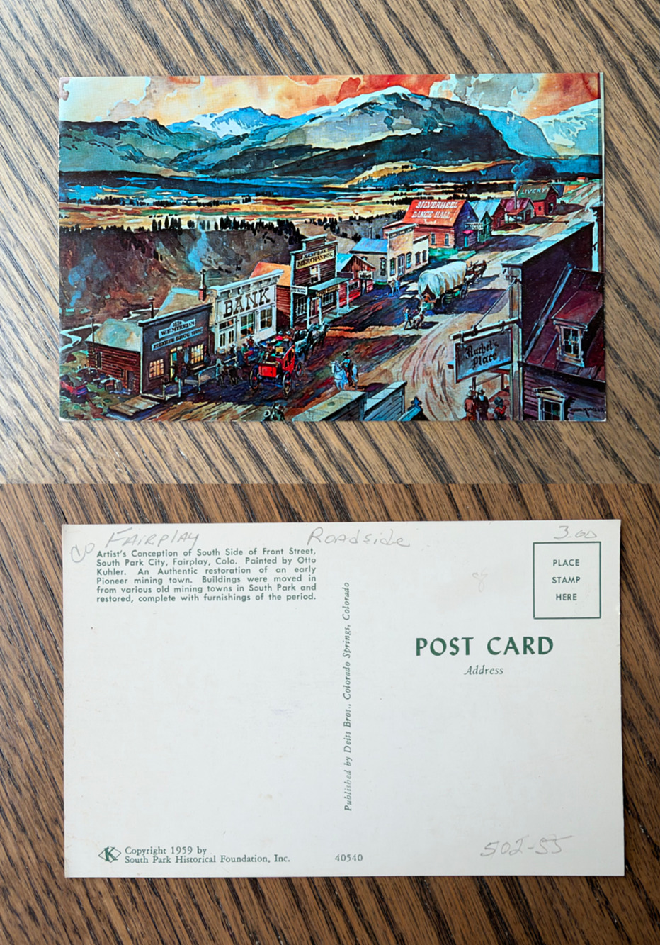 Vintage Fairplay Colorado Postcard 1959 South Park Historical Artist Otto Kuhler